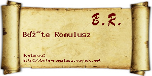 Büte Romulusz névjegykártya